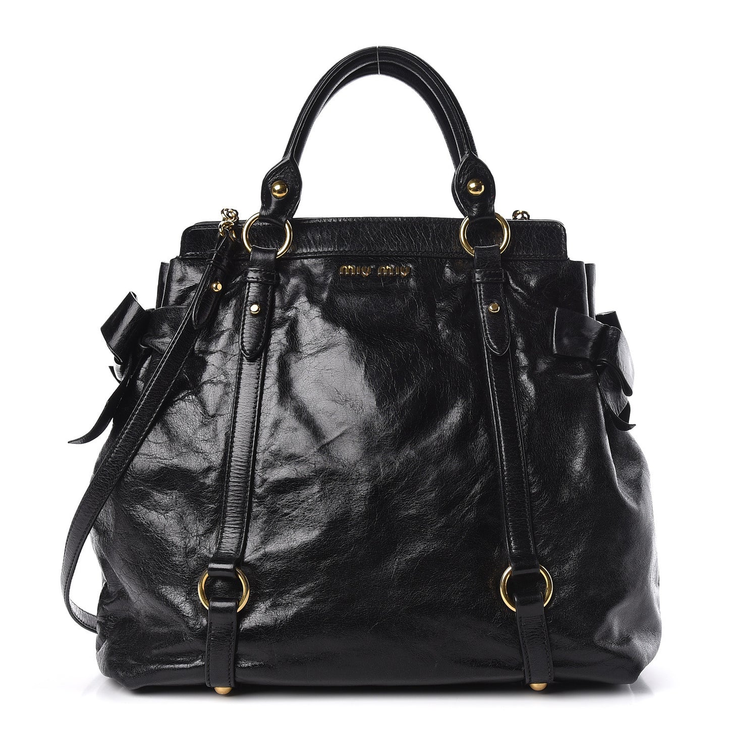 Vitello Lux Bow Tote Black