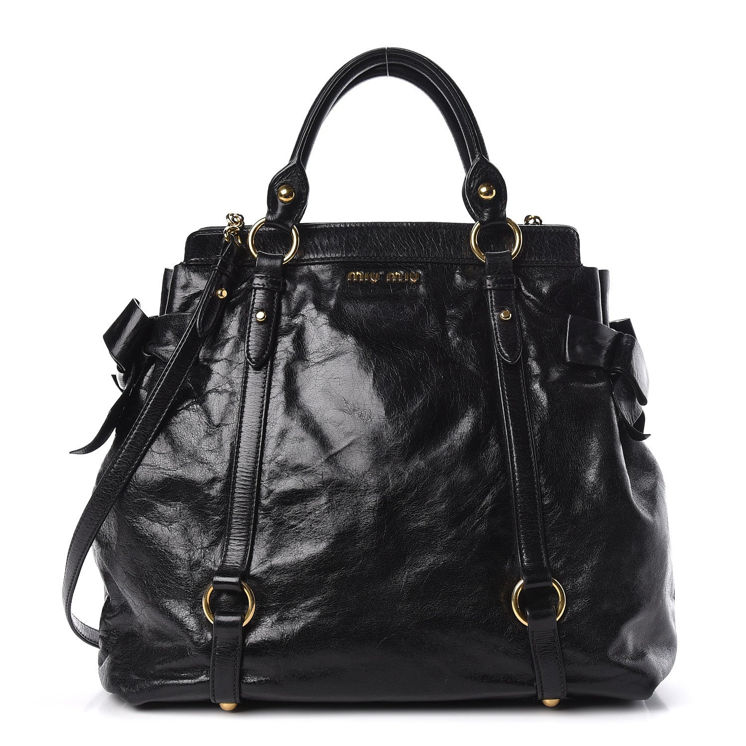 Miu Miu Vitello Lux Bow Tote Black 1 of 11