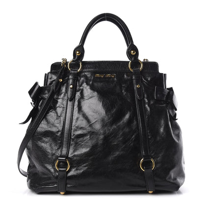 Miu Miu Vitello Lux Bow Tote Black 1 of 11