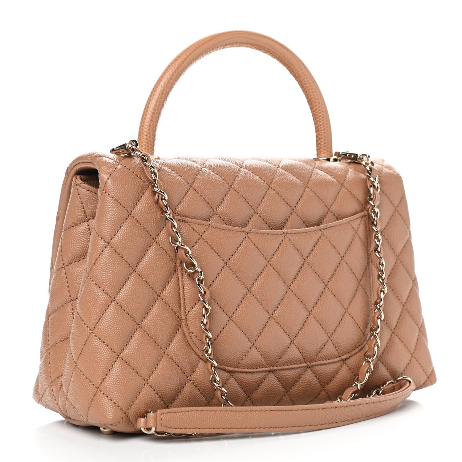 Chanel Caviar Quilted Lizard Embossed Small Coco Handle Flap Brown 3 of 9