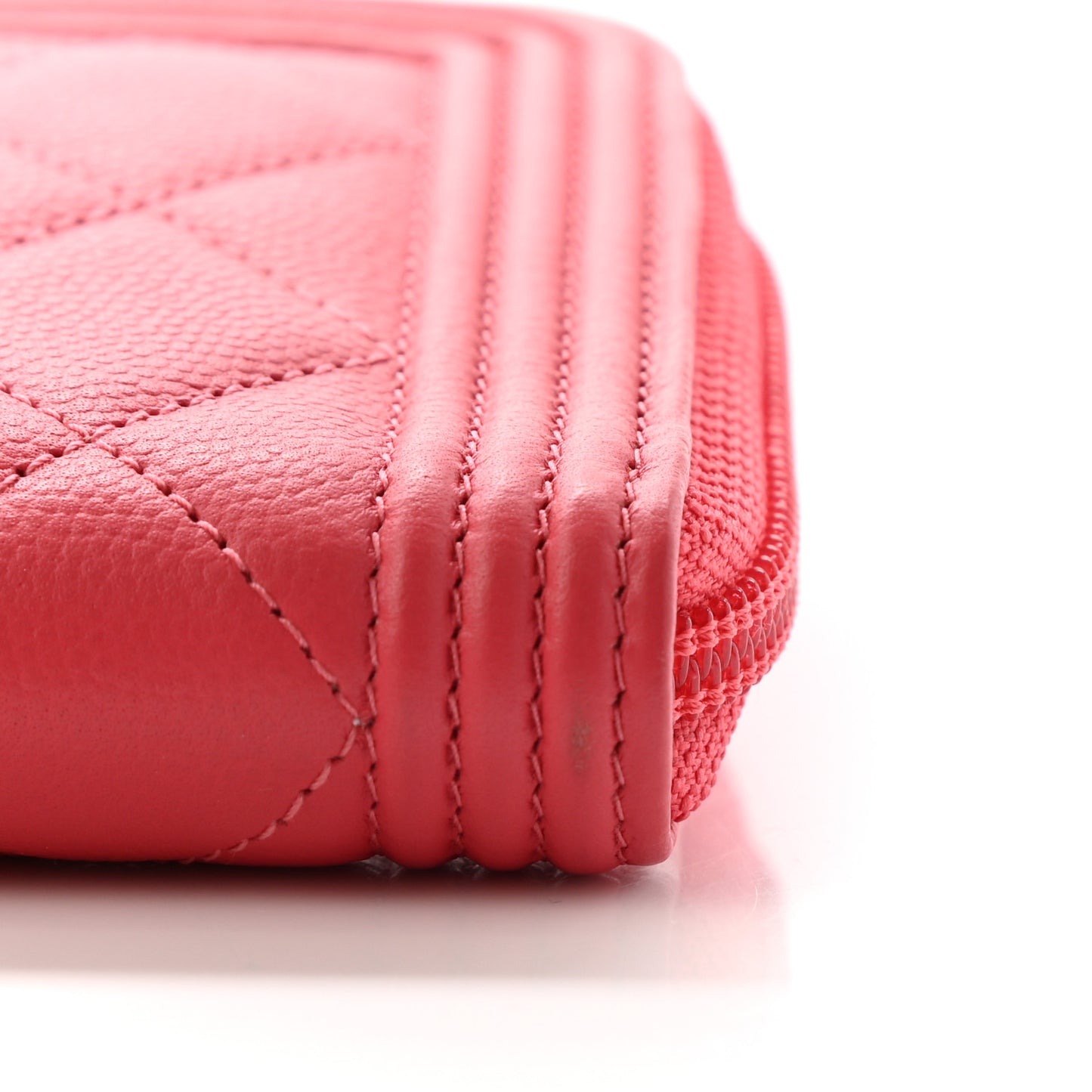 Caviar Quilted Large Boy Zip Around Wallet Coral