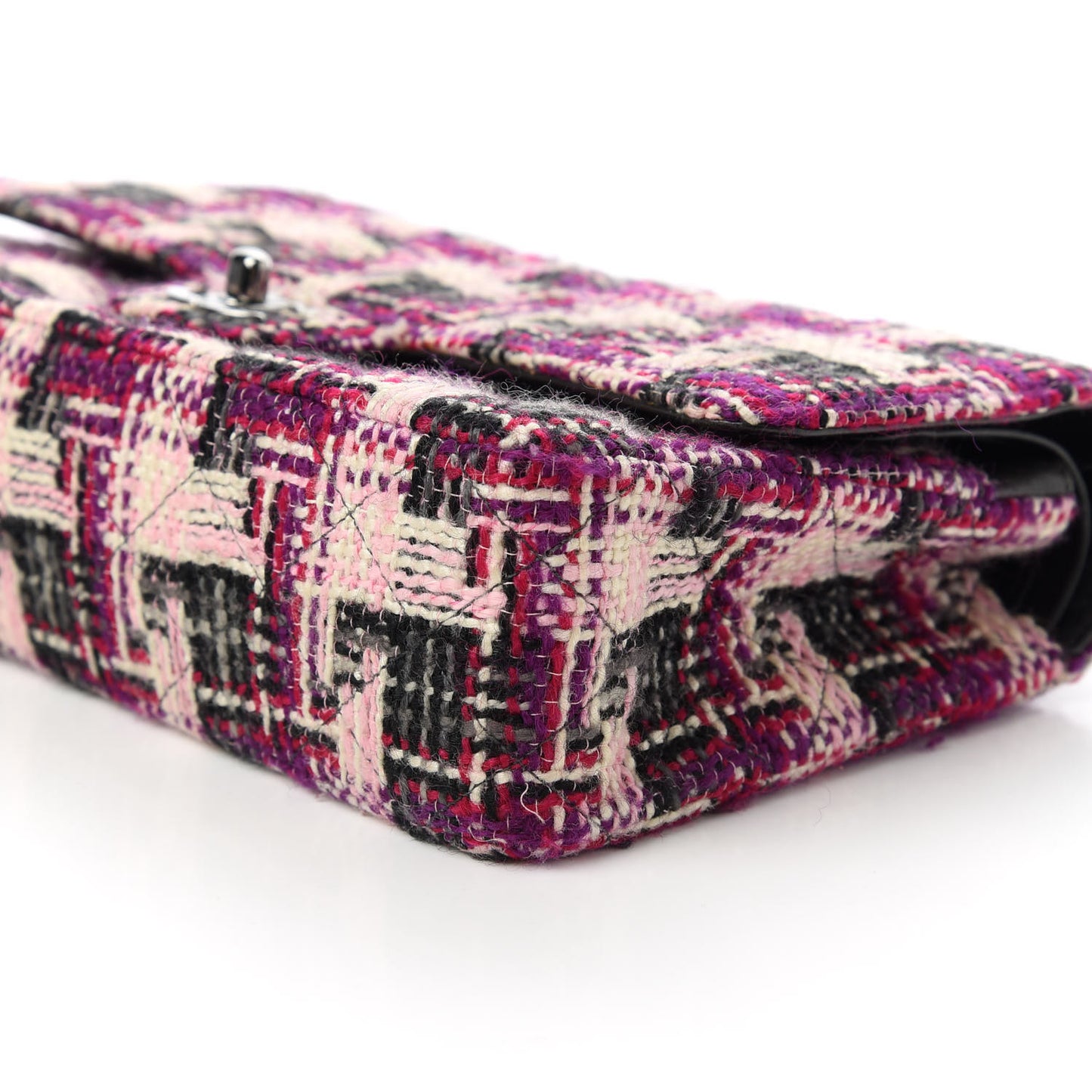 Tweed Quilted Medium Double Flap Pink Black