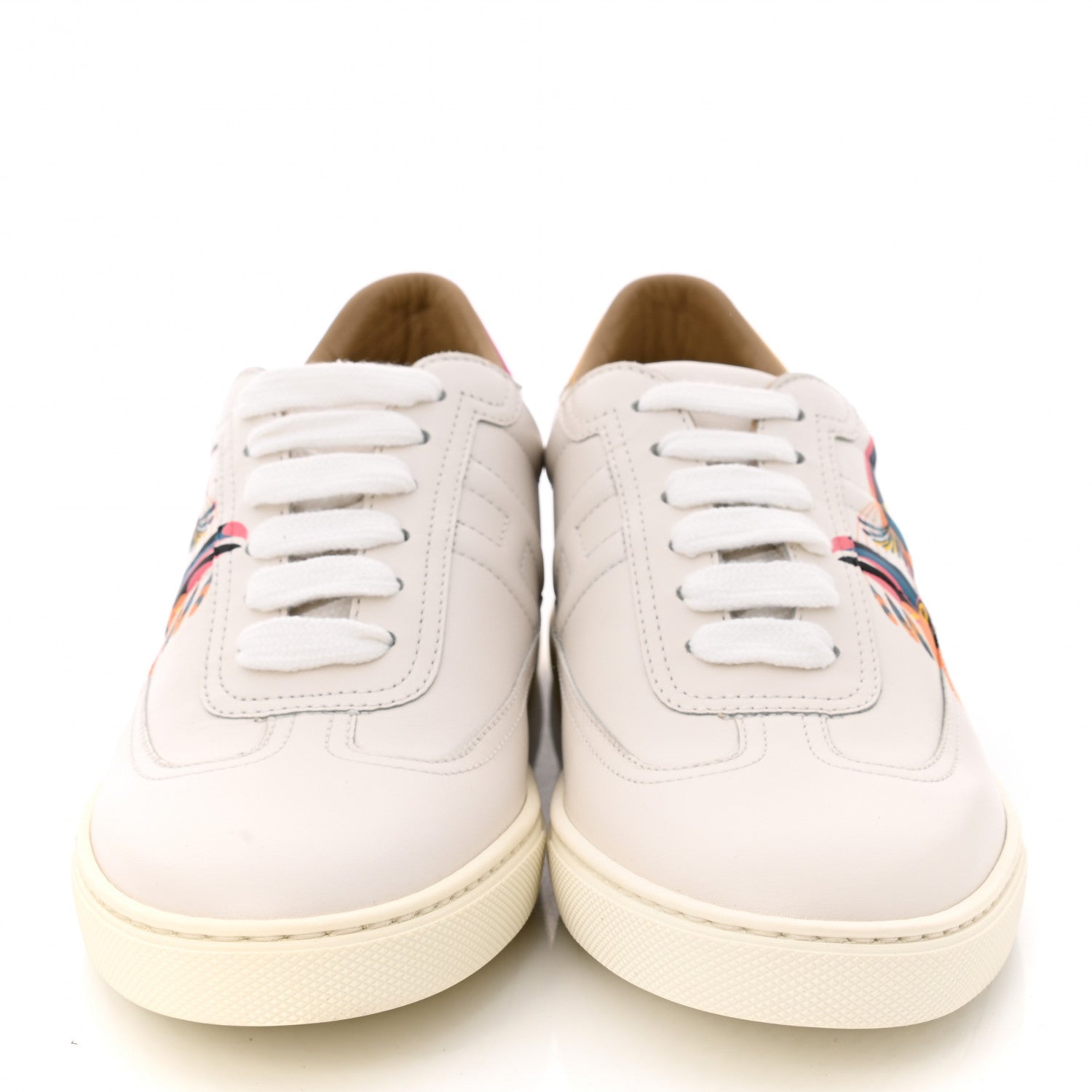 Hermes Calfskin Printed Toucans De Paradis Quicker Sneakers 36 White Multicolor 2 of 9