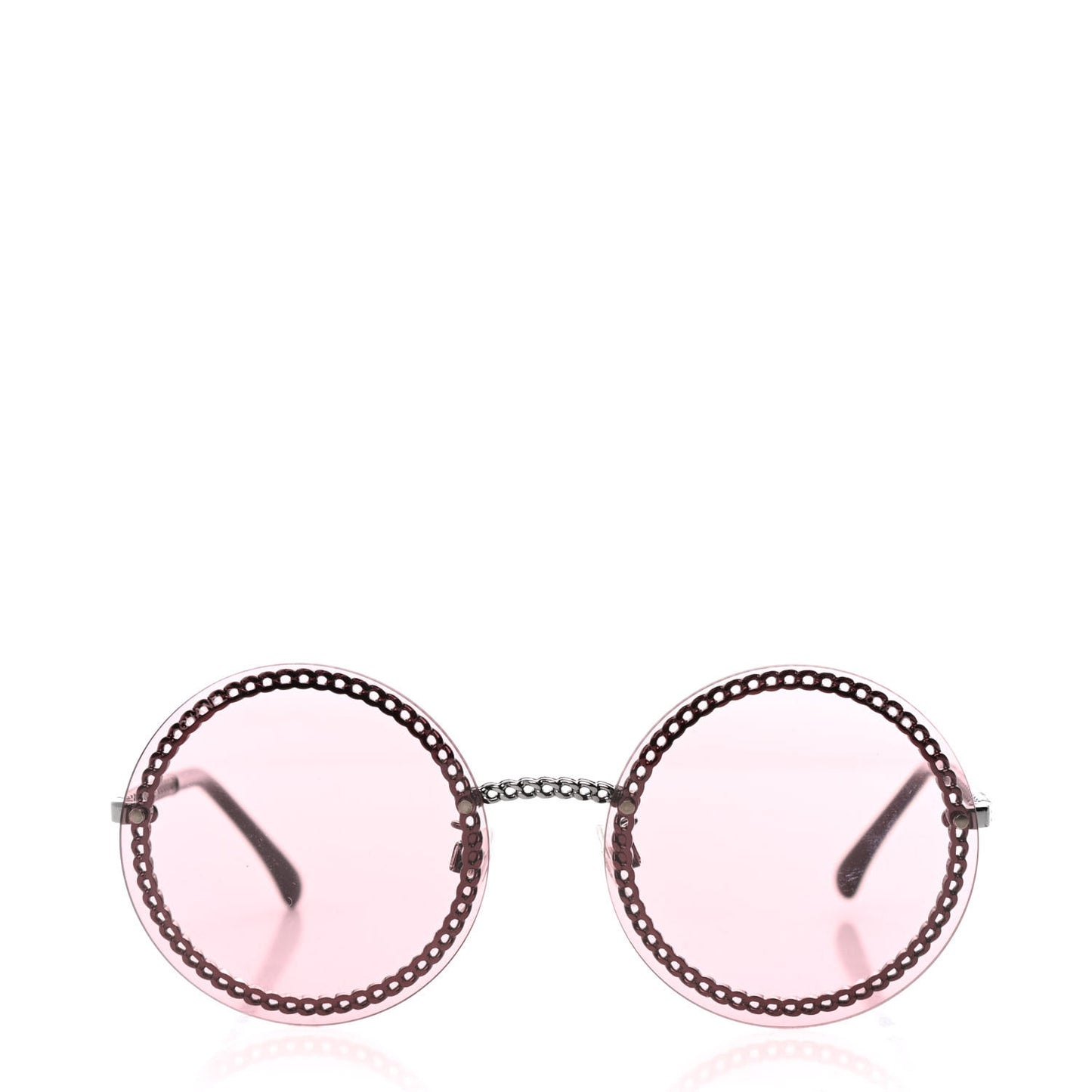 Round Removable Triple Hanging Chain Sunglasses 4245 Pink Silver
