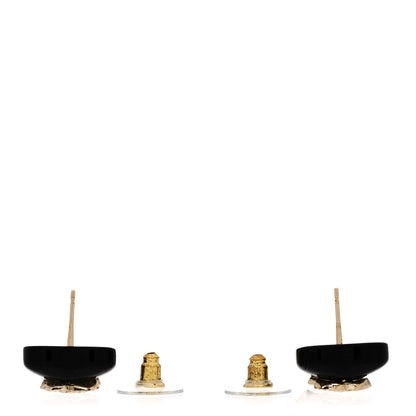 Chanel Resin Crystal CC Heart Earrings Black Gold 3 of 4