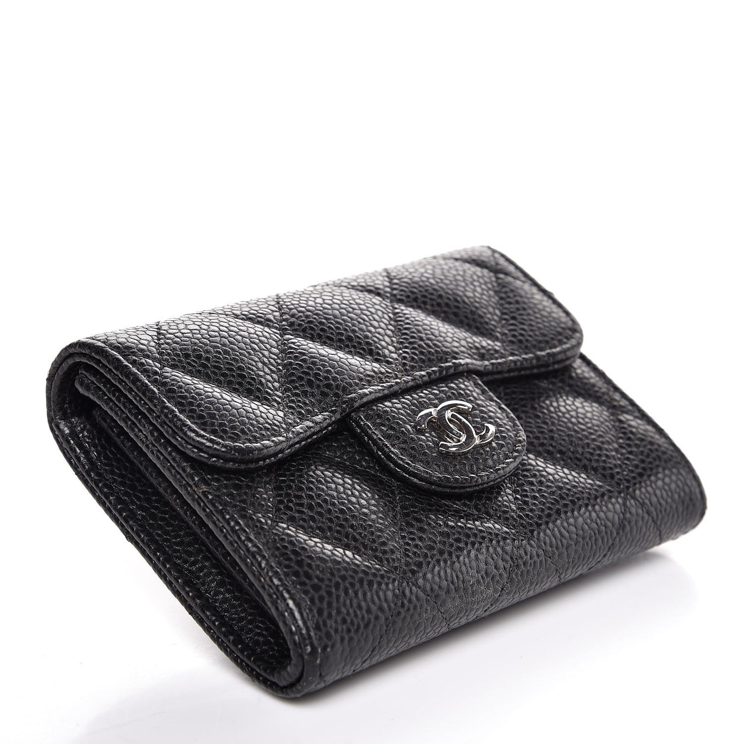 Caviar Quilted Flap Card Holder Wallet Black