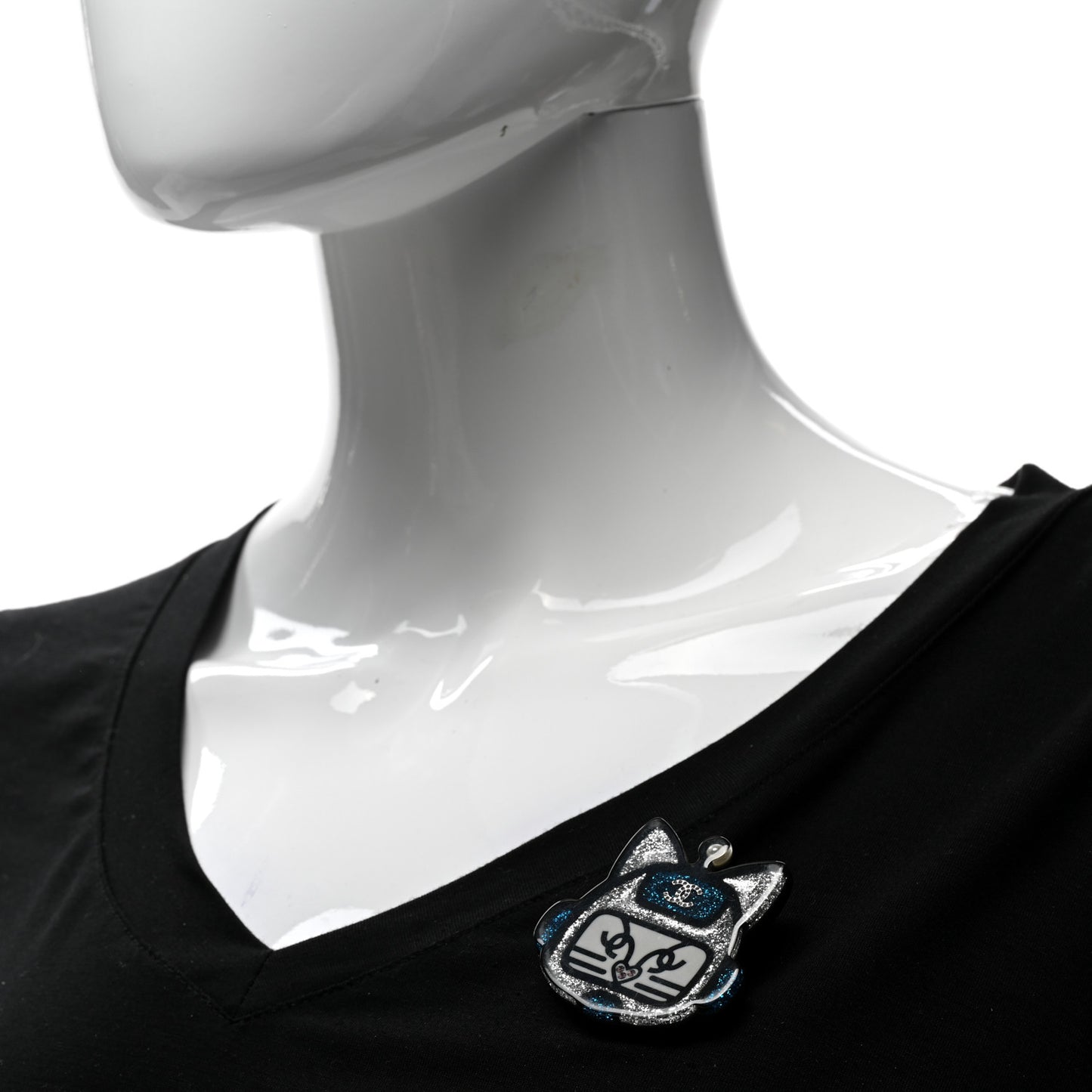 Resin Emoji Robot Cat Brooch Silver Blue