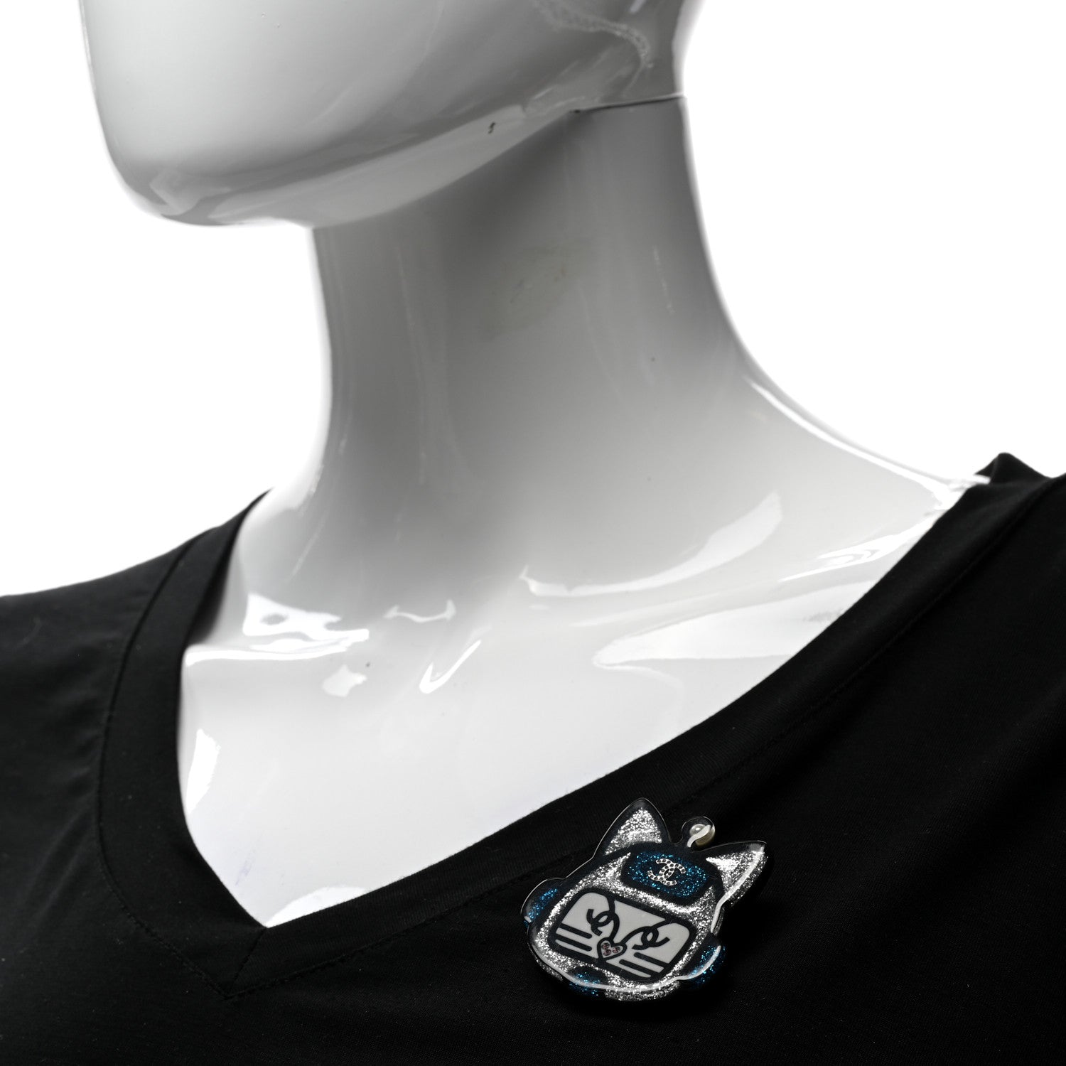 Chanel Resin Emoji Robot Cat Brooch Silver Blue 2 of 4