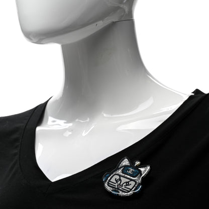 Chanel Resin Emoji Robot Cat Brooch Silver Blue 2 of 4
