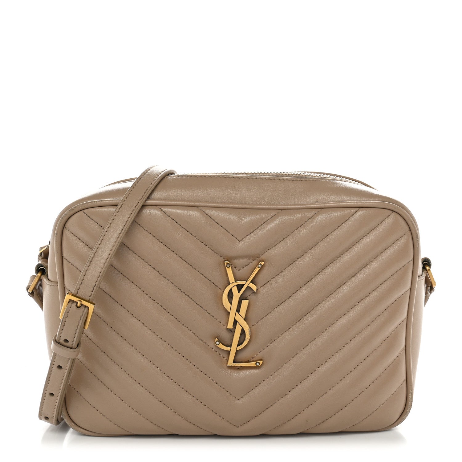 Saint Laurent Calfskin Matelasse Monogram Lou Camera Bag Dark Beige 1 of 15