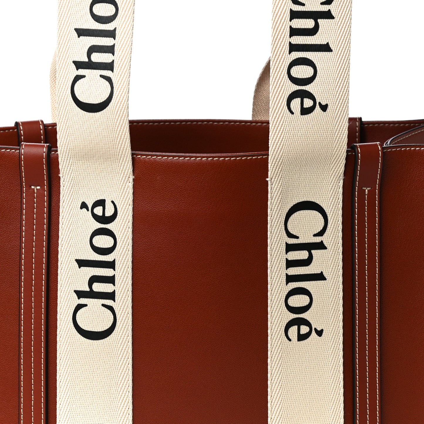 Calfskin Medium Woody Ribbon Tote Sepia Brown