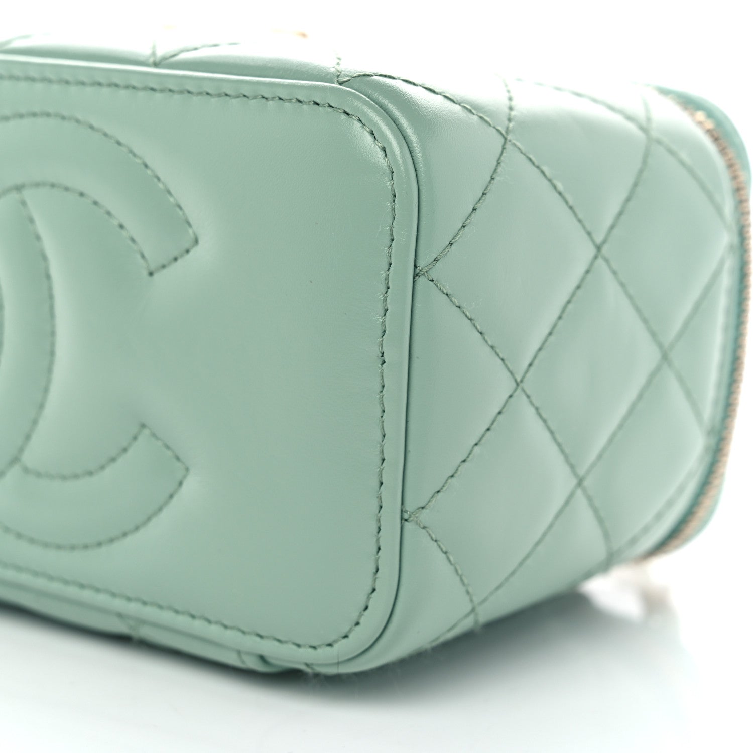 Chanel Shiny Calfskin Quilted Small Top Handle Vanity Case With Chain Light Green 10 of 12