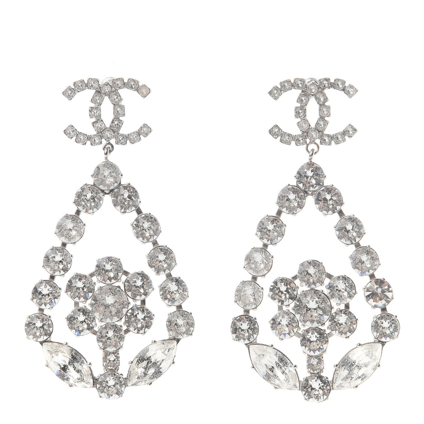 Crystal CC Drop Earrings Silver