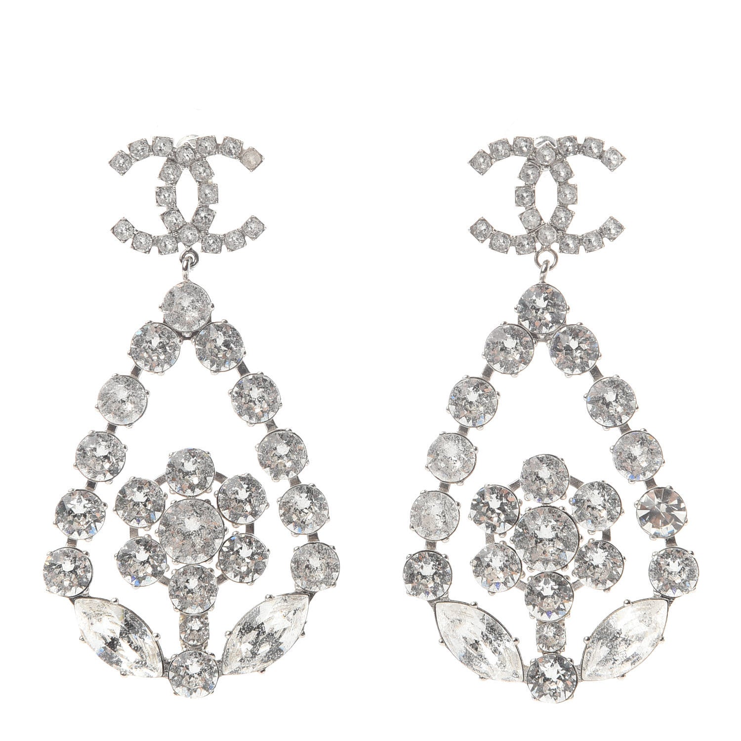 Chanel Crystal CC Drop Earrings Silver 1 of 4