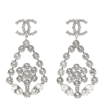 Chanel Crystal CC Drop Earrings Silver 1 of 4