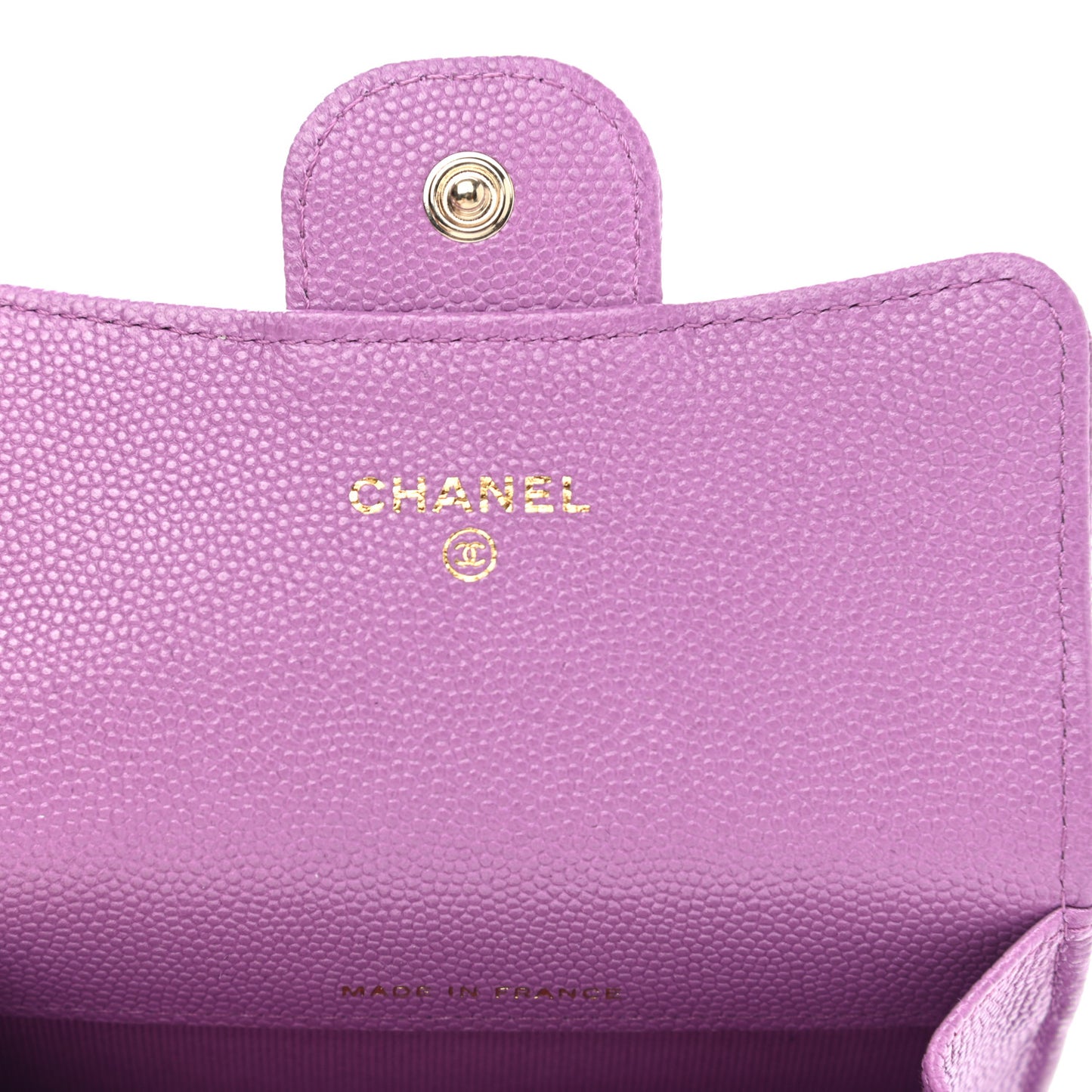 Caviar Quilted Flap Card Holder Wallet Purple