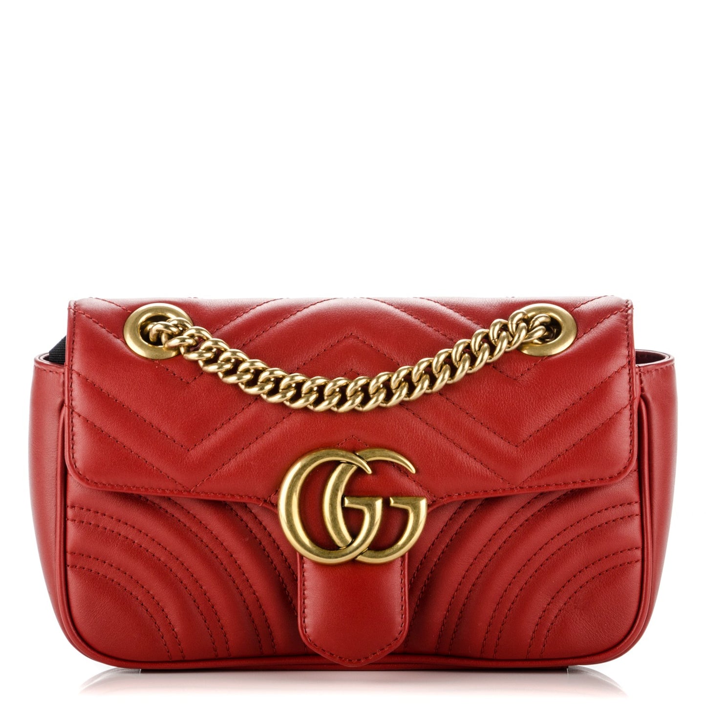 Calfskin Matelasse Mini GG Marmont Shoulder Bag Hibiscus Red