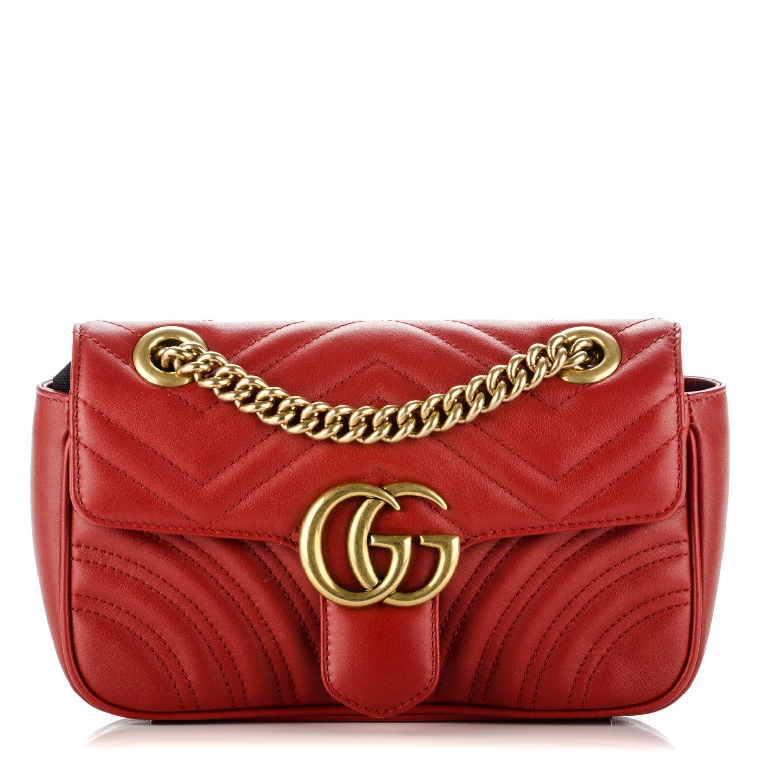 Gucci Calfskin Matelasse Mini GG Marmont Shoulder Bag Hibiscus Red 1 of 8