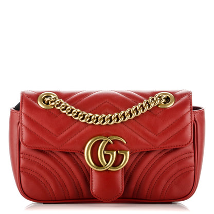 Gucci Calfskin Matelasse Mini GG Marmont Shoulder Bag Hibiscus Red 1 of 8
