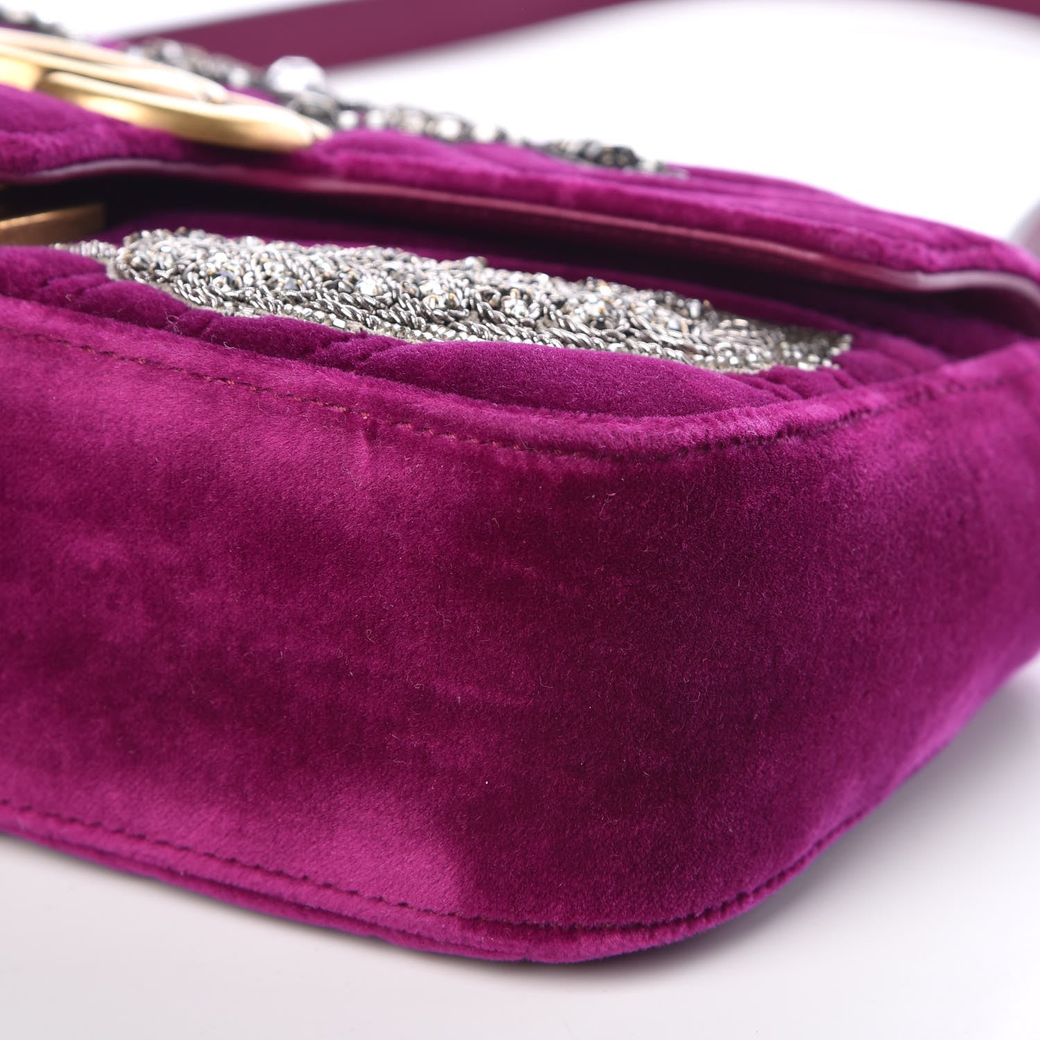 Gucci Velvet Matelasse Embroidered Mini GG Marmont Shoulder Bag Bordeaux 9 of 9