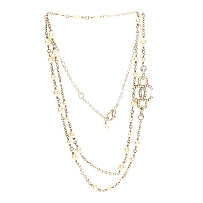 Chanel Crystal Pearl CC Long Necklace Light Gold 3 of 5