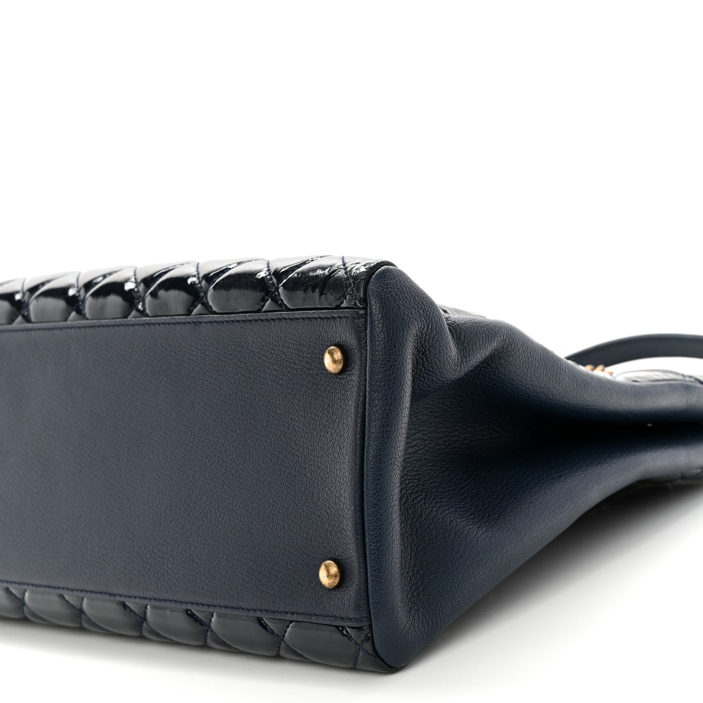 Patent Goatskin Quilted CC Tote Blue