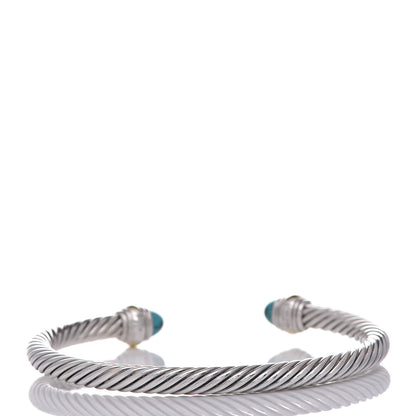 David Yurman Sterling Silver 14K Yellow Gold Turquoise 5mm Cable Classics Bracelet 3 of 5