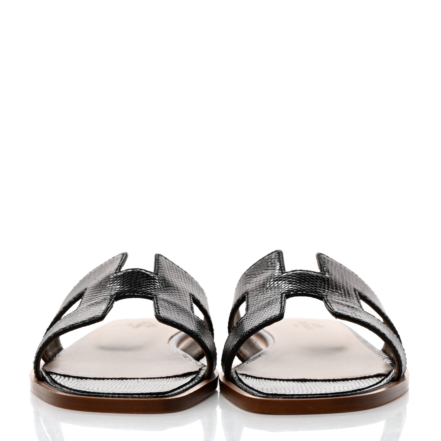 Hermes Lizard Oran Sandals 37.5 Black 2 of 9