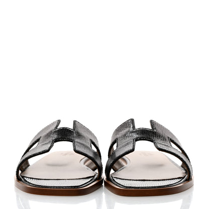 Hermes Lizard Oran Sandals 37.5 Black 2 of 9