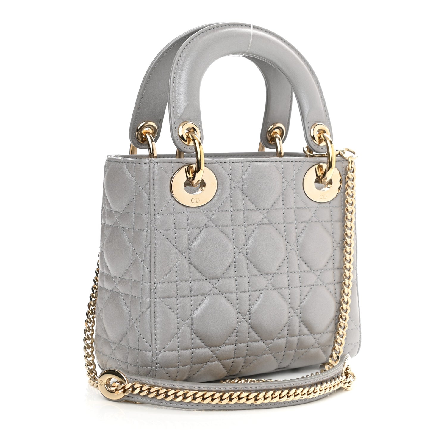 Metallic Lambskin Cannage Mini Lady Dior Grey