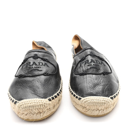 Prada Nappa Embroidered Logo 20mm Espadrilles 39 Black 3 of 9