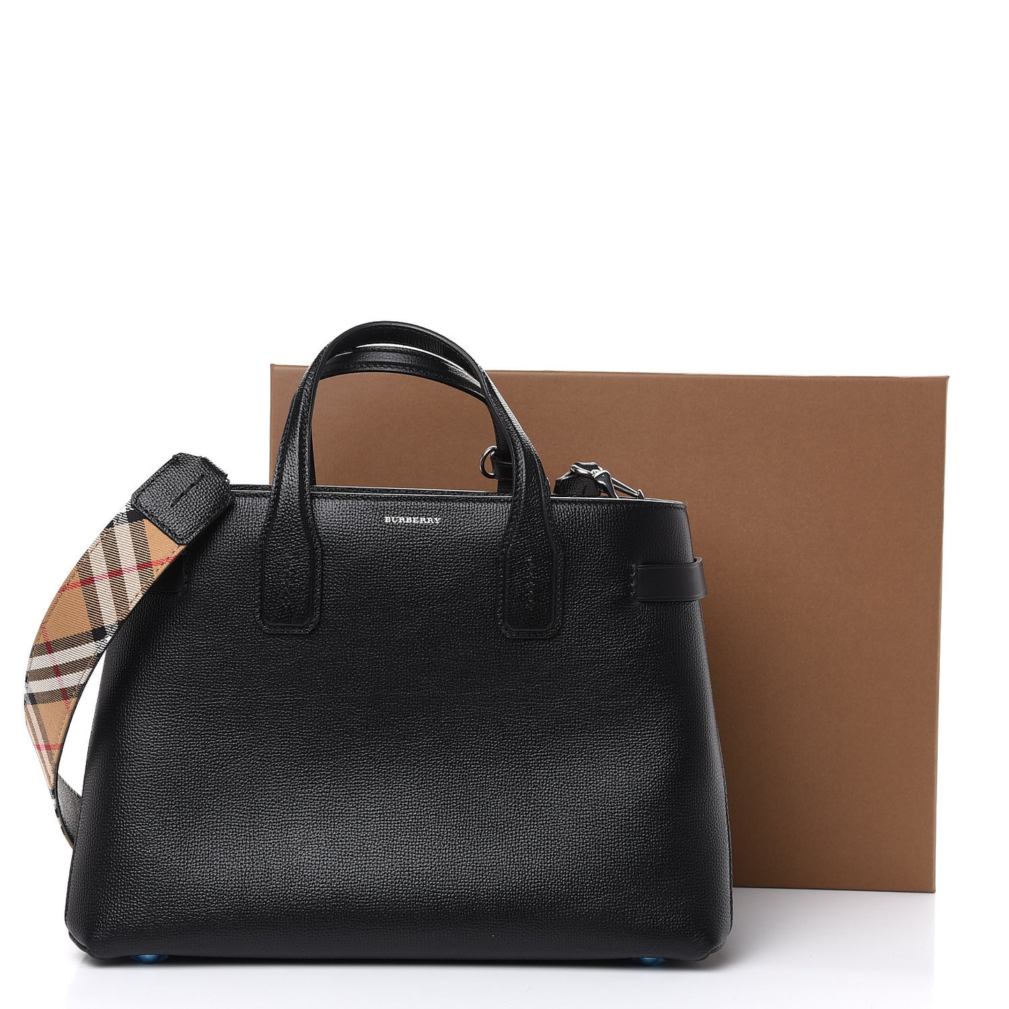 Grainy Calfskin House Check Medium Banner Tote Black