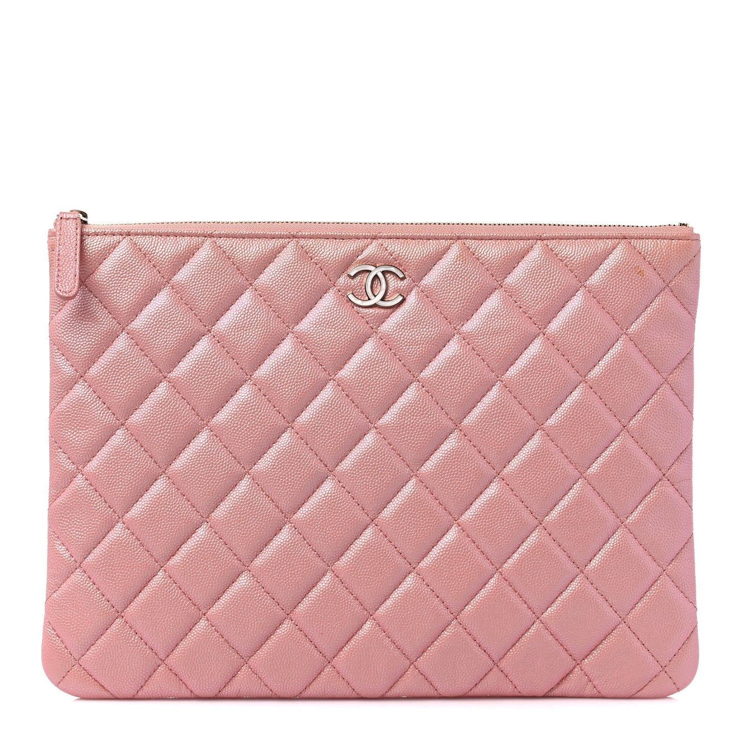 Iridescent Caviar Quilted Medium Cosmetic Case Rose Pink