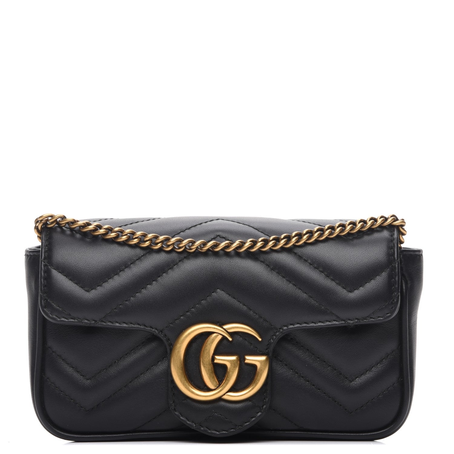 Gucci Calfskin Matelasse Super Mini GG Marmont Shoulder Bag Black 1 of 8