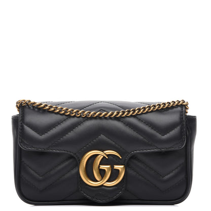 Gucci Calfskin Matelasse Super Mini GG Marmont Shoulder Bag Black 1 of 8