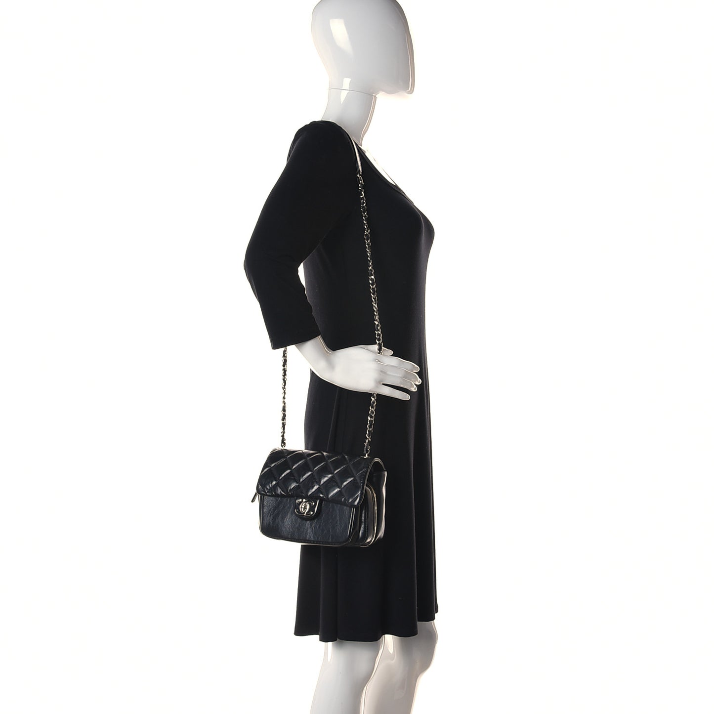 Aged Calfskin Quilted Express Zip Around Flap Black