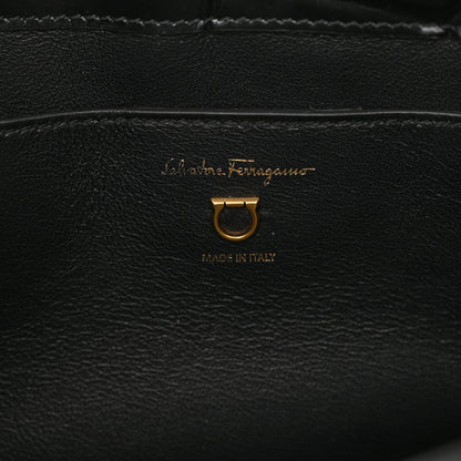 Salvatore Ferragamo Calfskin Crocodile Embossed Trifolio Shoulder Bag Black 6 of 10