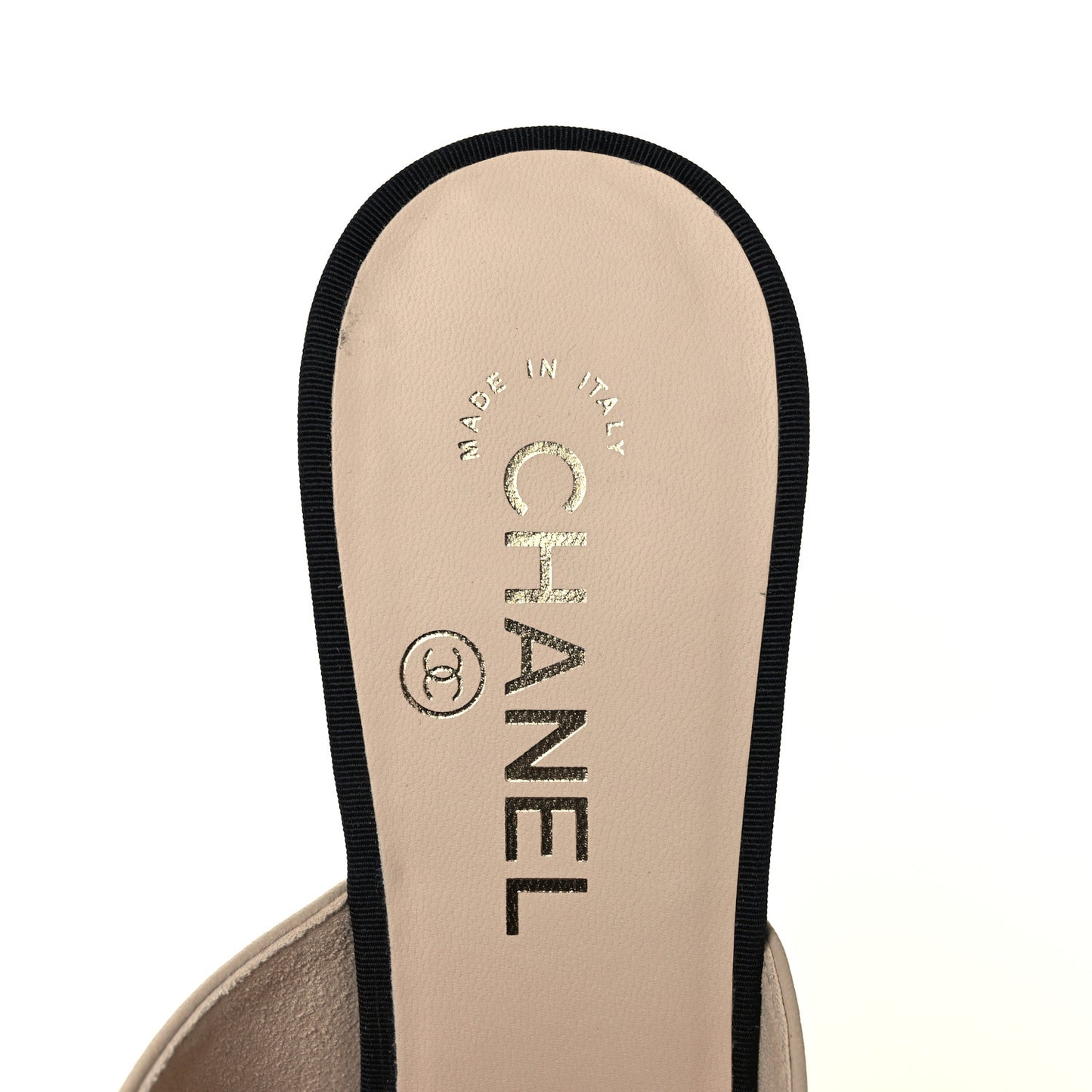Lambskin Grosgrain Cap Toe Pearl Mule 41.5 Beige Black