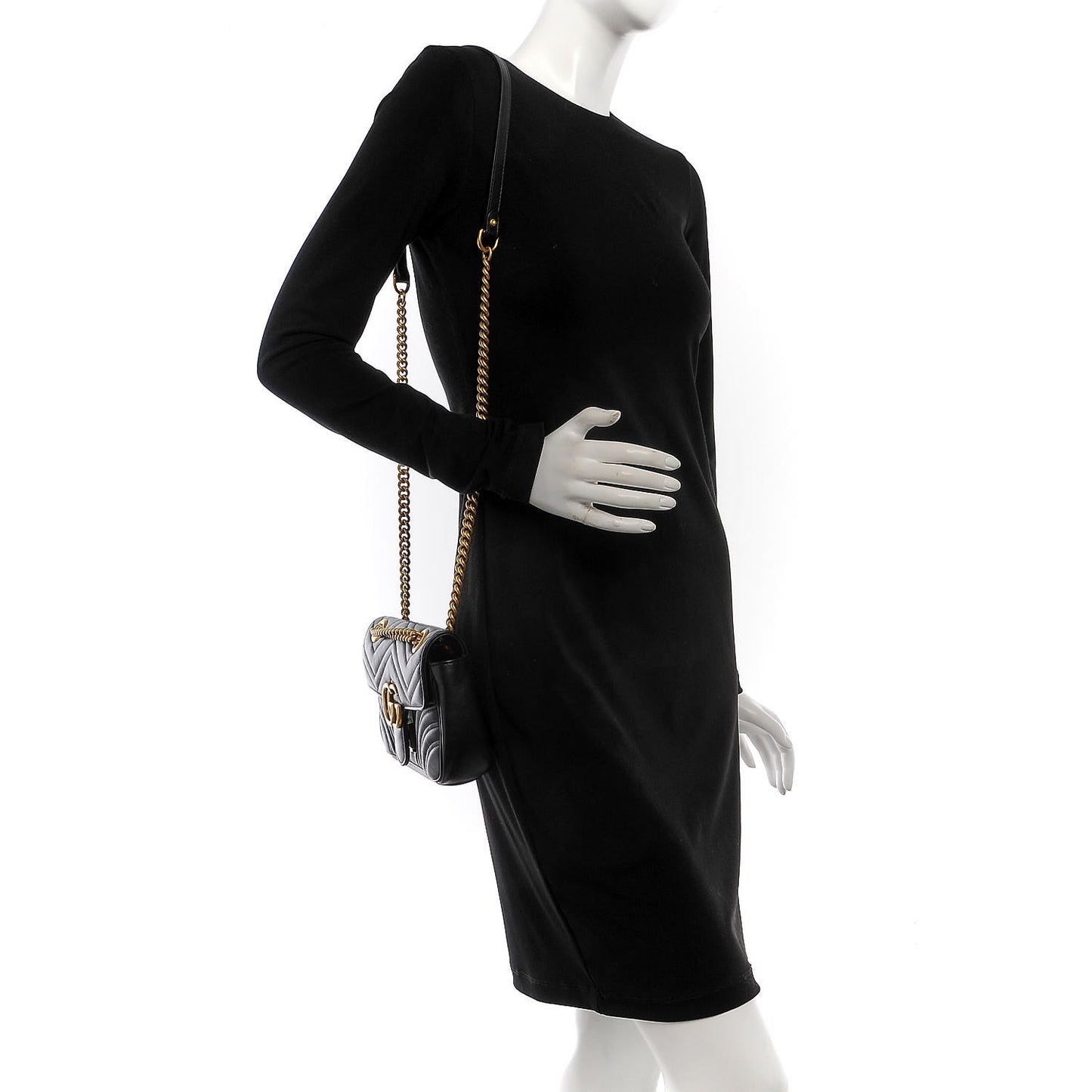 Calfskin Matelasse Mini GG Marmont Shoulder Bag Black