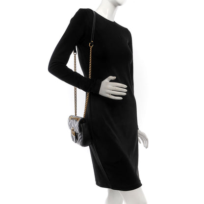 Gucci Calfskin Matelasse Mini GG Marmont Shoulder Bag Black 2 of 8