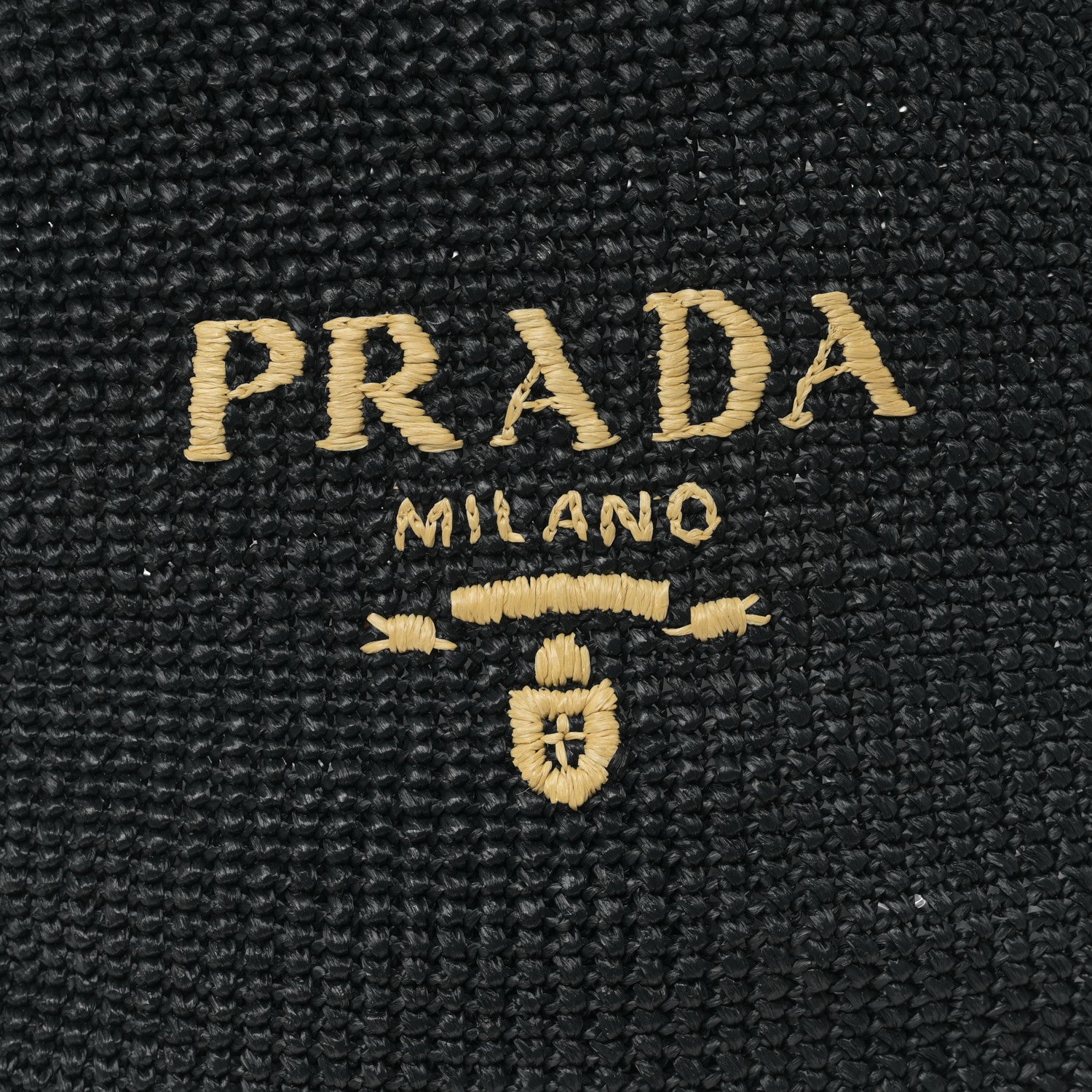 Prada Yarn Raffia Effect Crochet Logo Tote Black 7 of 12