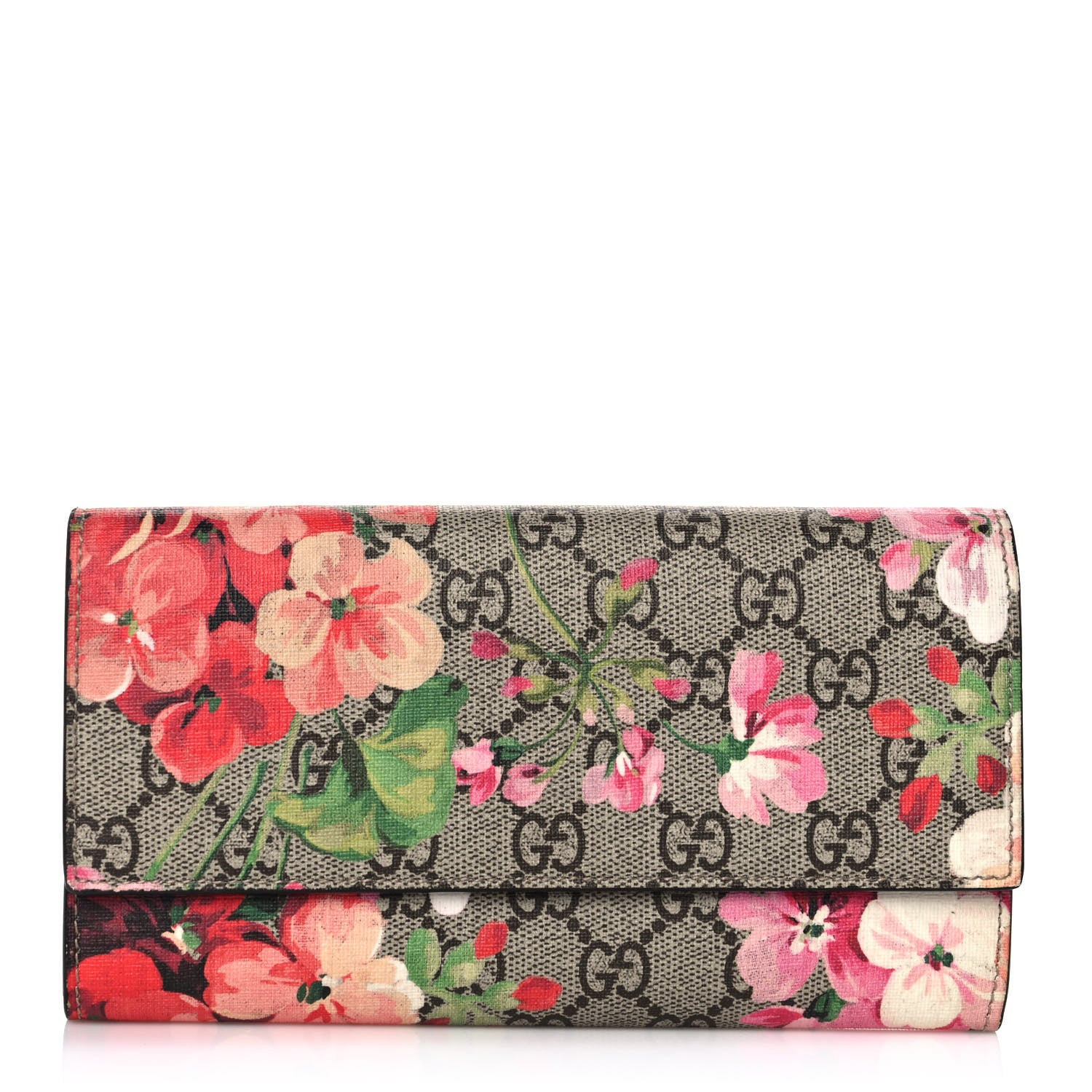 Gucci GG Supreme Monogram Blooms Continental Wallet Beige Multicolor Dry Rose 1 of 10
