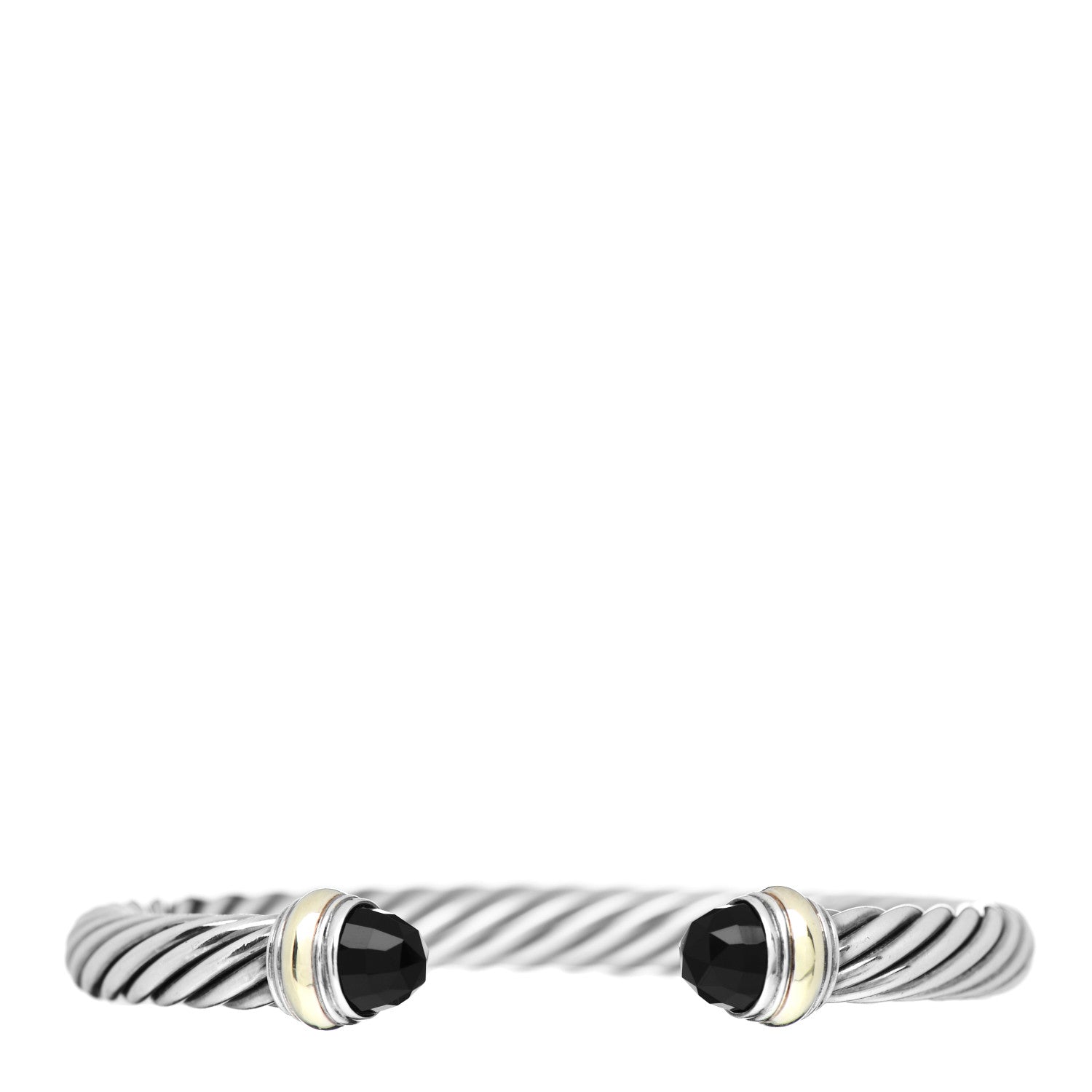 David Yurman Sterling Silver 14K Yellow Gold Black Onyx 7mm Cable Classics Bracelet 1 of 5