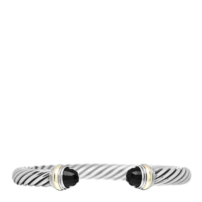 David Yurman Sterling Silver 14K Yellow Gold Black Onyx 7mm Cable Classics Bracelet 1 of 5