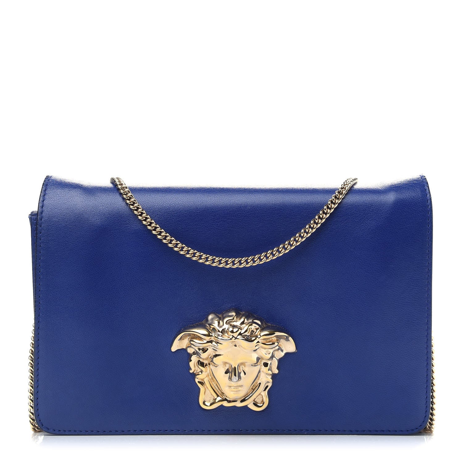 Versace Lambskin Palazzo Chain Evening Bag Blue 1 of 10