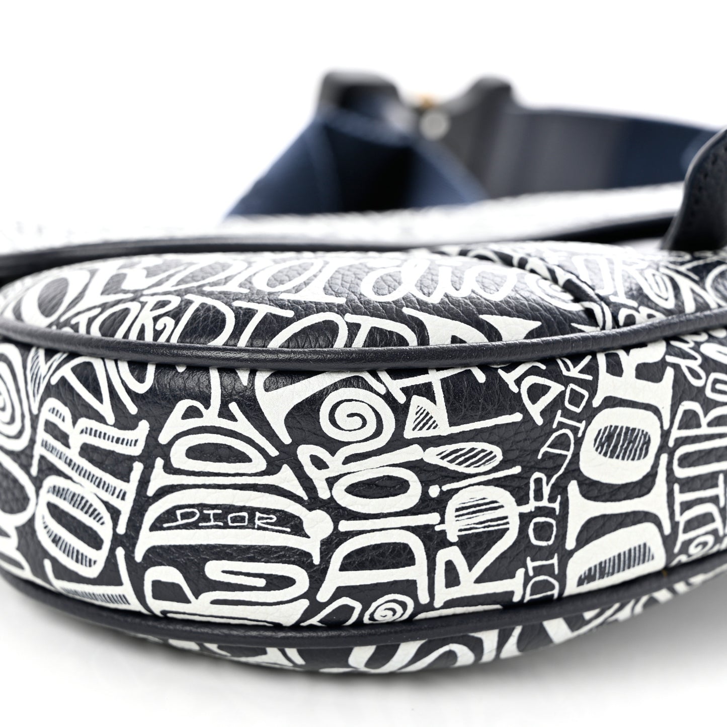 X SHAWN STUSSY Grained Calfskin Printed Mens Saddle Bag Navy Blue
