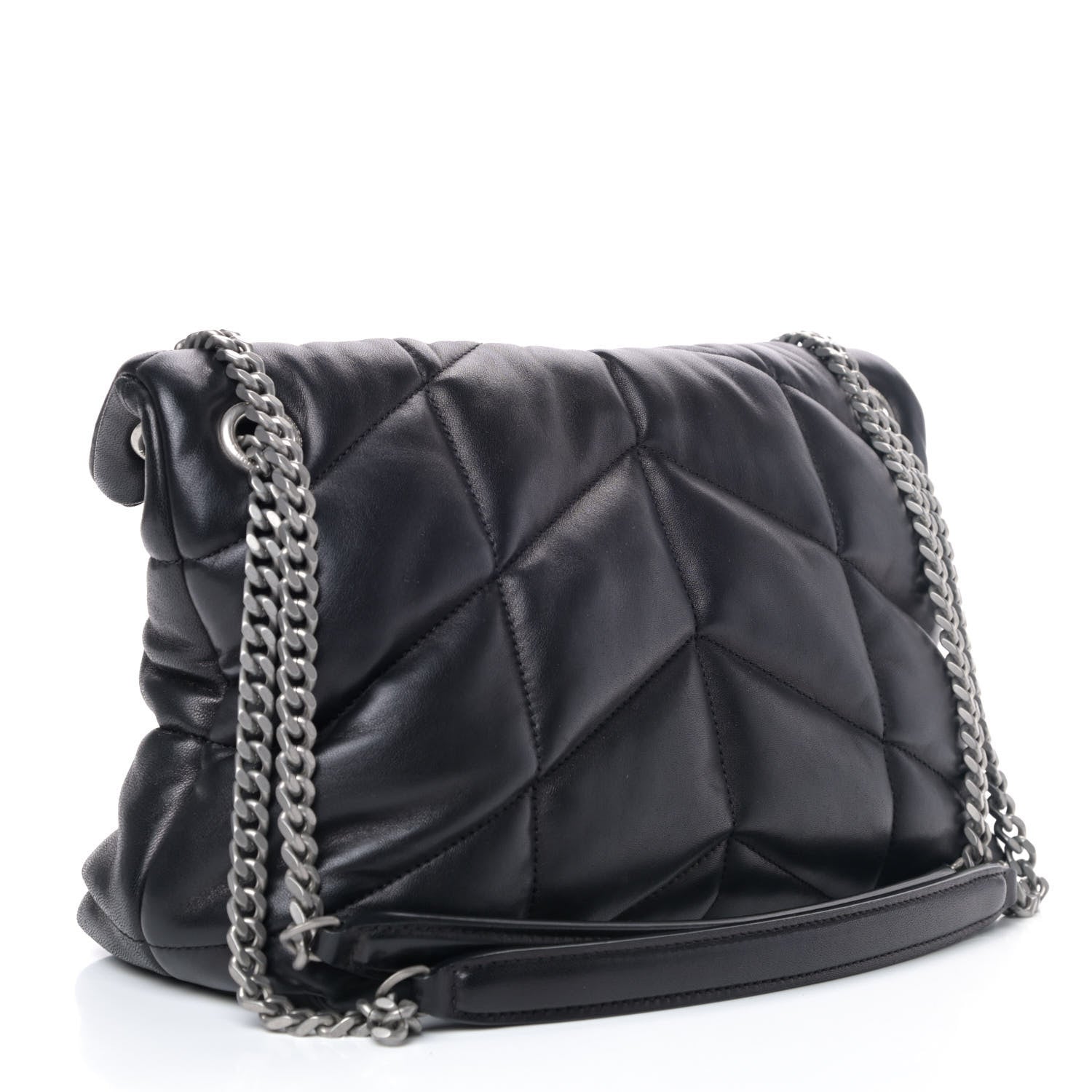 Saint Laurent Lambskin Quilted Small Loulou Puffer Monogram Chain Satchel Black 2 of 4