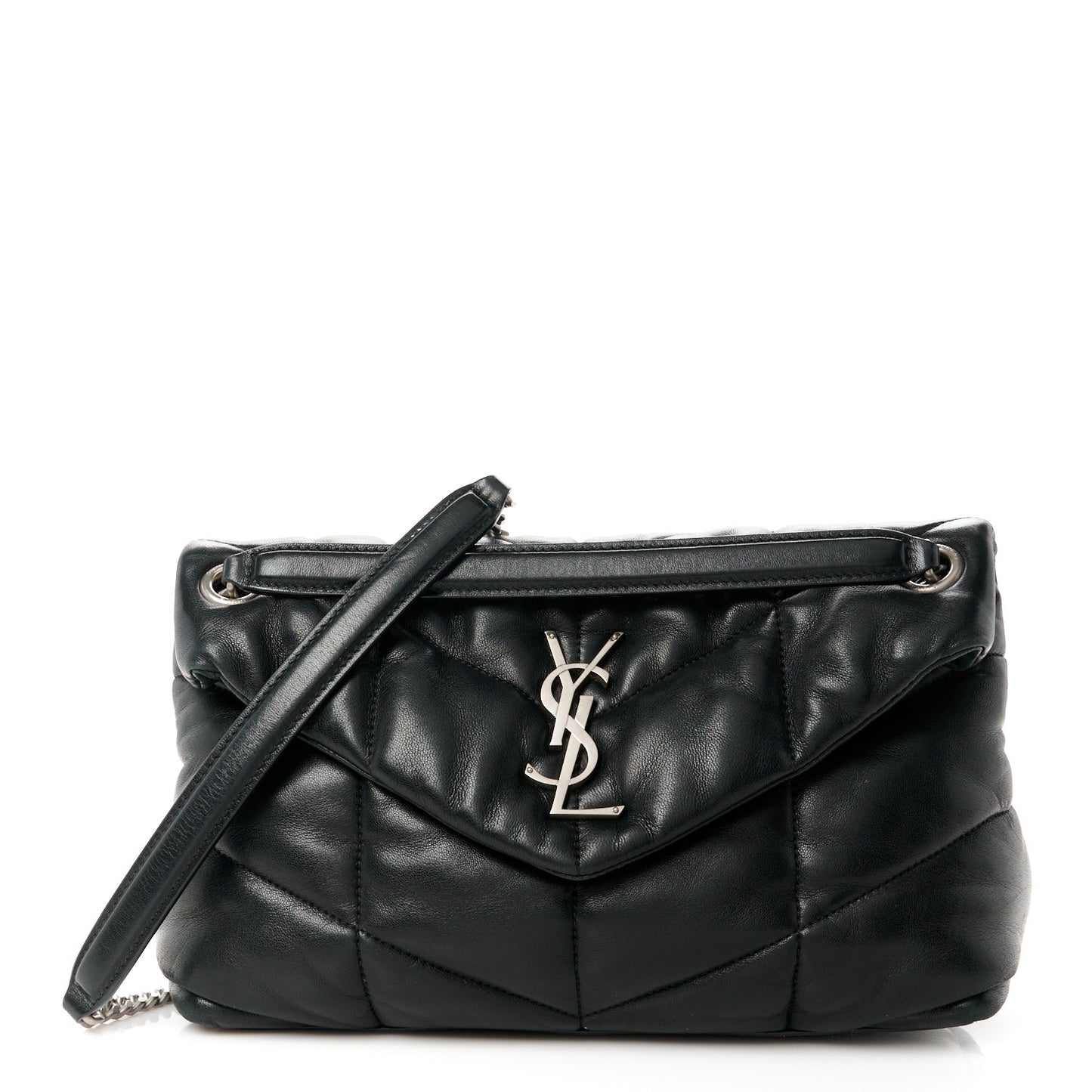 Lambskin Quilted Small Loulou Puffer Monogram Chain Satchel Black