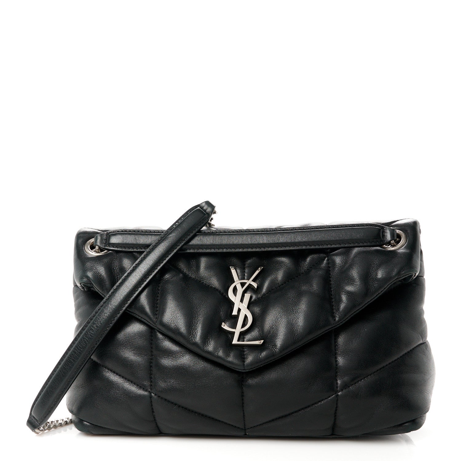 Saint Laurent Lambskin Quilted Small Loulou Puffer Monogram Chain Satchel Black 1 of 11