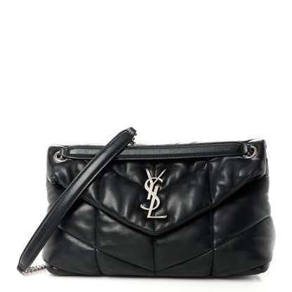 Saint Laurent Lambskin Quilted Small Loulou Puffer Monogram Chain Satchel Black 1 of 11
